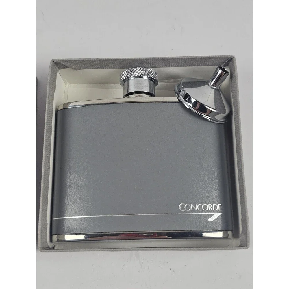 Concorde 4 oz Stainless Steel Hip Flask Set w/ Funnel Gray Silver w/ Box